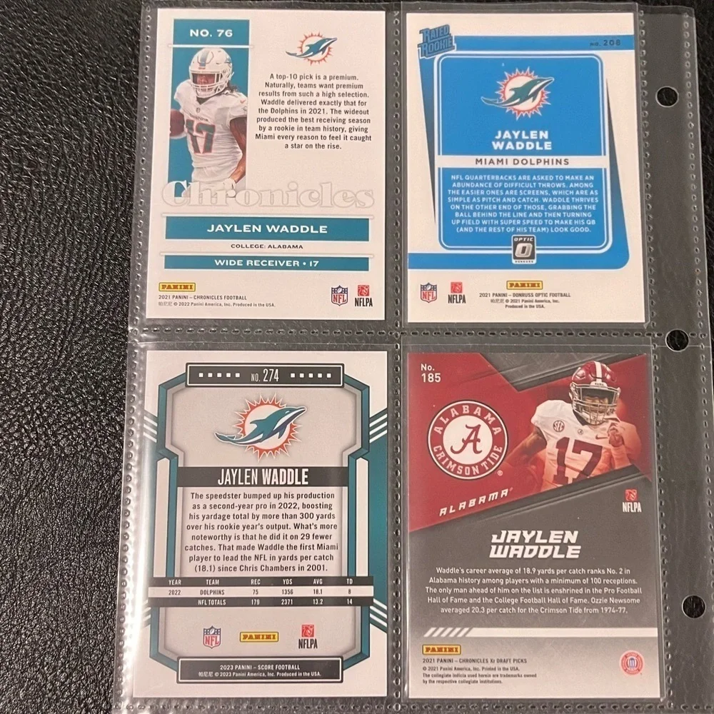 🏈 Jaylen Waddle, NFL Football Trading Cards Qty 4